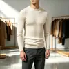 Suéter Masculino Europeu e Americano Slim Fit Elástico Cor Sólida Masculino Gola Redonda Suéter de Tricô Trançado Slim Fit Camada Base Malharia Roupa Masculina