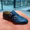 Sapatos Monge Esculpidos Brogue de Luxo Leve de Guangzhou para Mulheres com Tiras de Fivela Dupla, Mocassins de Couro Genuíno, Sapatos Baixos de Estilo Britânico