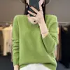 2025 Novo Suéter de Lã Gola Redonda Uma Linha Pronto para Vestir Outono e Inverno para Mulheres Cor Pura Solto e Versátil Gola V Camisa Base Tricotada Macia