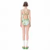 Novo Maiô de Peça Única com Estampa Degradê Verde para Mulheres, High-End, que Cobre a Barriga, Emagrecedor, Profissional para Corridas, Esportes e Férias em Fontes Termais