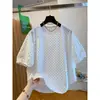Camisa de Lunares con Mangas Abullonadas Reductora de Edad para Mujer Nueva Holgada de Manga Corta Pullover Cuello Redondo Camisa Tipo Muñeca Top Verano