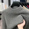 Suéter de tricô pullover masculino grosso, quente, cor sólida, gola redonda, padrão trançado, moderno, para homens jovens e de meia-idade