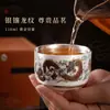 Taza maestra de cerámica incrustada con plata, con interior bañado en plata y diseño de dragón, un juego de té de alta gama para ceremonias de té, empaquetada como caja de regalo, taza individual para regalar