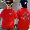 Camiseta de algodón puro de manga corta para niños, nuevo estilo de verano con estampado de letras de dibujos animados, top holgado de moda para bebé de media manga