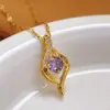 Colar de Aço Titânio Versátil e da Moda, Não Desbota, Banhado a Ouro 18K, Zircônia Microcravejada, Trevo de Quatro Folhas, Corrente de Clavícula Roxa de Luxo Leve para Mulheres