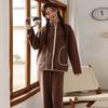 Conjunto de Cremallera para Pareja 24 Otoño/Invierno con Bolsillos Dobles, Ribete de Contraste de Color, Ropa de Casa Cálida de Felpa, Moderno y Casual