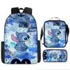 2024 Nueva Mochila Escolar de Stitch Set de Tres Piezas de Stitch Mochila con Dibujos Animados Impresos para Estudiante de Primaria Bolso de Hombro Estuche para Lápices traje