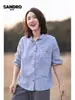 Camisa de Rayas para Mujer Primavera 2026, Diseño Nuevo, Única y Distintiva, Bolsillo Único, Corte Holgado, Manga Larga, Camisa de Botones