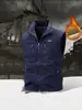 Chaleco de forro polar para hombre de otoño e invierno con cuello alto, multibolsillos, chaleco de trabajo cálido, estilo casual para exteriores 2539A