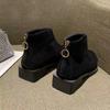 Design Estilo Coreano, Versátil, Moderno e Descolado Salto Grosso, Alargador e Emagrecedor Botas Curtas para Mulheres, Novas Botas Retro Estilo Britânico