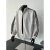 Moletom cardigã masculino clássico de três listras, estilo colegial retrô, modelagem solta, gola alta, peça externa esportiva, jaqueta casual para o dia a dia