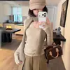 Top de punto acanalado de manga larga con cuello en V estilo retro americano para mujer, nuevo top interior ajustado para mujer de principios de otoño 2026