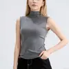 Estilo nuevo 2026, sin mangas, chaleco sencillo con cuello volante, corte ajustado, versátil para primavera y otoño, camiseta interior de modal de cuello alto