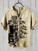 Camisa de Gola V de Manga Curta Masculina Vintage de Linho com Estampa 3D de Vida Marinha Estação Independente TEMU Transfronteiriça Top Casual