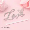 520 Decoraciones de Adornos para Pastel Corona del Día de San Valentín Amor Diamante Confesión Enchufe Hermosa Decoración de Moño Plateado