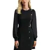 Vestido de Manga Larga de Color Sólido, Cuello Redondo, Botones, Corte Ajustado, para Mujer, Estación de Primavera Temprana 2025, Estación Independiente de Amazon, Transfronterizo