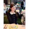 Cardigan de Punto Coreano Dulce Estilo Preppy Reductor de Edad con Cuello de Muñeca, Suéter Corto Chaqueta para Mujer Otoño e Invierno