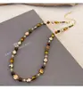 Conjunto de Collar de Piedra Ojo de Tigre Vintage con Piedras Naturales para Mujer, Nueva Cadena de Clavícula de Lujo Ligero a la Moda, Cadena Elegante para Suéter