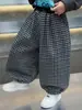 Calças de Lã para Meninos Outono/Inverno 2026 Novo Estilo Coreano Roupas Legais para Menininhos Calças Xadrez Roupas de Inverno para Bebê Menino Calças Lantern
