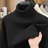 Elegante top de canalé, nuevo punto versátil casual de otoño e invierno, suéter de punto de manga larga de cuello alto para hombre, camiseta básica