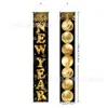 Decoración de Puerta de Pareja Feliz Año Nuevo Transfronteriza Poliéster 100D Negro Dorado Bola de Navidad Decoración Festiva Ambiente