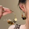 Pendientes Colgantes Redondos con Estampado de Leopardo en Tela de Aguja de Plata Estilo Retro de Hong Kong Moda Pendientes Elegantes Lujo Accesible Pendientes de Gama Alta para Mujer