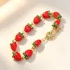 Pulseira Personalizada Criativa com Óleo de Gotejamento de Morango Vermelho para Mulheres, Senso de Design, Pequena Fresca, Fofa, Doce Joia de Mão, Pequeno Presente