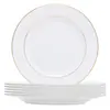 Conjunto de 6 Pratos de Jantar de Porcelana Monaco com Borda Dourada Branco 27cm x 2,5cm - Wolff