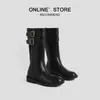 Botas de Caballero para Mujer de Cuero Genuino Vintage con Suela Gruesa 2026 Nuevo Estilo Otoño Tacón Grueso Adelgazantes Hebilla de Cinturón Versátil Botas de Motocicleta de Media Pantorrilla