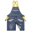 Delantal de Mezclilla Lavada Transfronterizo Hecho a Medida Ropa de Trabajo para Barbero Horneado Café Jardinería Delantal Estilo Nuevo Una Pieza Dropshipping