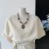 Collar Bufanda de Seda con Cuentas Color Café Estampado de Leopardo para Mujer, Tira Larga Deslizante Inspirada en el Diseño, Accesorio con Atmósfera de Primavera