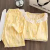 Pijama de Renda com Bolinhas para Mulheres Primavera e Outono Renda Algodão Nuvem Manga Longa Estilo Pequeno Chanel Doce Conjunto para Usar em Casa Transfronteiriço