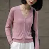 Cárdigan de punto minimalista con cuello en V versátil para mujer, chaqueta suéter elegante de manga larga para superponer, top fino