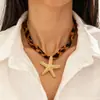 Collar con Estampado de Leopardo y Cinta Retro Colgante de Cruz Estrella de Mar Luna Corazón Lazo Collar Colgante Femenino Dulce Fresco Chica Caliente