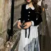 Vestido de Bloques de Color Patchwork con Cuello de Muñeco Estilo Temperamento para Mujer Otoño Lazo Vestido Pequeño Formal Falda Larga Línea A Transfronterizo