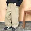 Calça Comprida Wide Leg Aimo Beibei para Crianças Calça Reta Versátil Calça Casual de Algodão Lavado Curvo Scimitar para Meninas