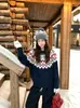 Suéter de punto Fair Isle para mujer, otoño e invierno, retro, corte holgado, estilo casual, engrosado, jersey, top con temática navideña