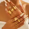 Joyería Transfronteriza Europea y Americana, Anillos de Perlas con Diseño Brillante Apilables, Conjunto de Anillos Abiertos de Línea Hueca de Nicho