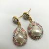 Pendientes de perlas naturales de agua dulce Pendientes Pendientes Pendientes Hechos a mano con incrustaciones de diamantes de cristal rosa para damas Elegantes para mujeres Sencillos Ligeros de lujo