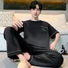 Pijama Masculino Verão Algodão Manga Curta Calça Curta 2025 Novo Roupa de Verão Jovem terno