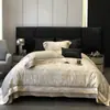 Juego de Sábanas de Algodón 100% de Fibra Larga Estilo Americano de Lujo Ligero, Juego de Cuatro Piezas con Funda de Edredón de Algodón Puro Estampado Digital, Ropa de Cama Amigable con la Piel para Dormir Desnudo