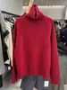 Suéter Pulôver de Tricô 100% Lã Espesso com Gola Alta Feminino Solto Outono e Inverno 26, Camada Base Estilo Preguiçoso para Roupas de Exterior