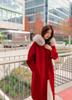 Casaco de lã vermelho de comprimento médio feminino inverno estilo coreano chique sudeste asiático novo gola de lã elegante casaco slim moderno