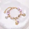 2025 Panjia Nuevo Más Vendido Mariposa de Diamante Trébol Corazón Flor Morada Pulsera de Abalorios DIY al por Mayor