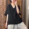 Opciones multicolores Manga raglán japonesa Algodón y lino Liso Cuello en V Manga murciélago Manga corta Top de verano Nuevo Versátil Camiseta