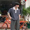Camisa Polo de Verano para Hombre Myq con Rayas Contrastantes, Tejida, Manga Corta, Holgada, Media Manga, Diseño Coreano, Top de Nicho