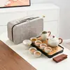 Juego de Té de Viaje Cerámica Huang Ru Cultural y Creativo para Hogar Exterior Portátil Gaiwan Taza de Té Tetera Regalo Souvenir
