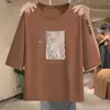Comercio exterior transfronterizo, ropa para madre talla grande, top estampado de moda para mediana edad, corte holgado, adelgazante, rejuvenecedor, camiseta de manga tres cuartos
