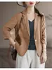 Novo blazer retro de algodão e linho, jaqueta curta feminina casual de manga três quartos solta, estilosa e adequada para o trabalho