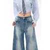 Jeans Americano Retrô de Perna Larga Curva para Mulheres, Novo Design para Primavera e Outono, Calças Banana Lavadas Soltas e com Caimento